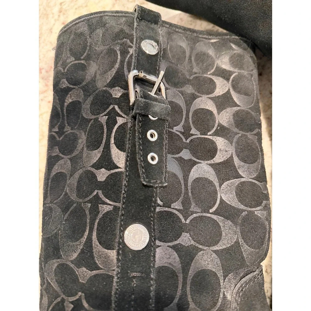 Coach Tullip Black Suede Signature Monogram Mid Calf Winter Boots A7745  11B